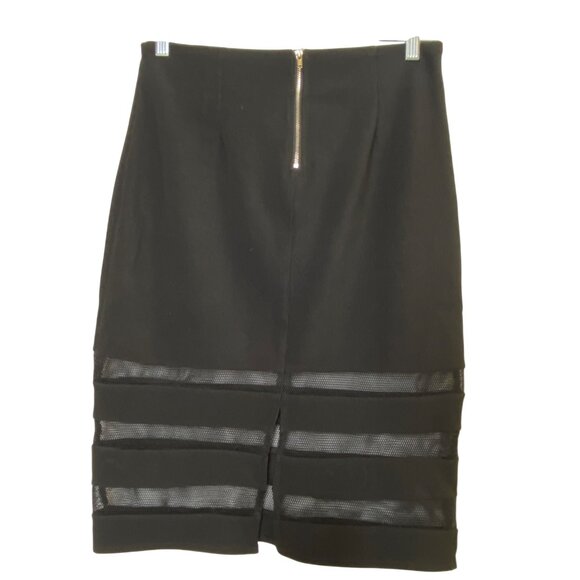 Black Pencil Skirt With Mesh Panel Accents‎ Size Large Sexy Stretch Bodycon Club - Picture 2 of 4